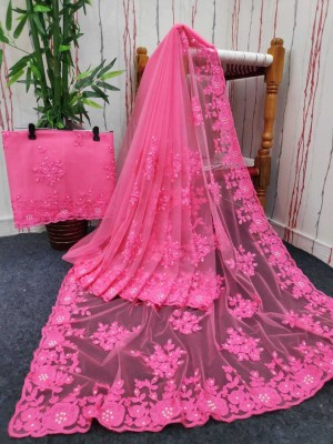 MAULIKR Embroidered Bollywood Net Saree(Pink)