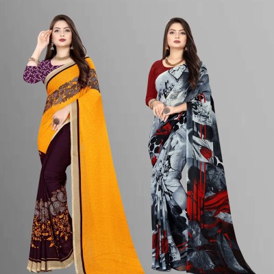 kashvi sarees Self Design, Paisley Daily Wear Georgette Saree(Pack of 2, Purple, Grey, Yellow)