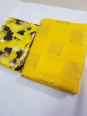 Prutha Fashions Printed Bollywood Chiffon Saree(Yellow)