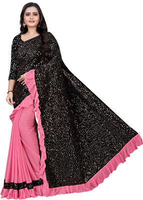 HARPITA Embellished Bollywood Lycra Blend Saree(Black, Pink)