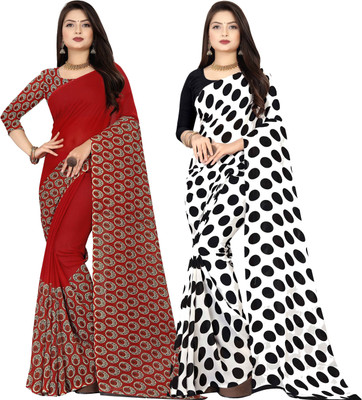Anand Sarees Printed Bollywood Georgette Saree(Pack of 2, Purple, White)