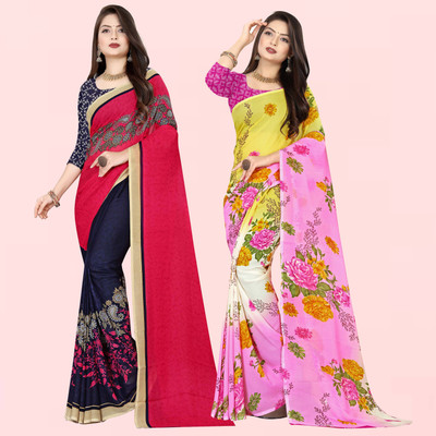 Anand Sarees Floral Print Bollywood Georgette Saree(Pack of 2, Purple, Pink)