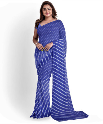 KHATRI AND SONS Striped Bollywood Chiffon Saree(Blue)