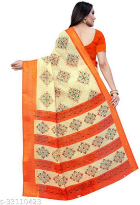 Harshiv Enterprise Printed Daily Wear Cotton Blend Saree(Orange)