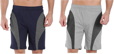 OORA Color Block Men Dark Blue, Grey Sports Shorts