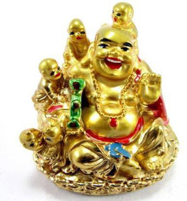 gandak Lord laughing buddha with baby gold home/office/car/wall Decorative Showpiece  -  9 cm(Polyresin, Gold)