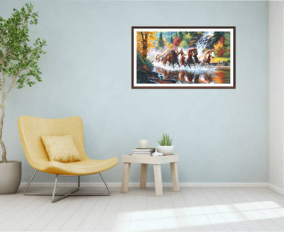Varadvinayak 75 cm 'Seven horses on river' Architecturally Self Adhesive Sticker(Pack of 1)