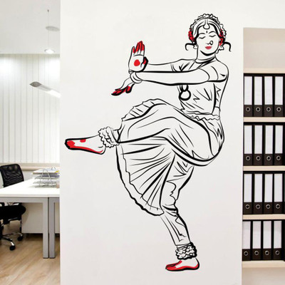 WALLPIK 95 cm Bharatanatyam - Indian - Classical - Dancer - Decorative - Wall Sticker - WP104 Self Adhesive Sticker(Pack of 1)