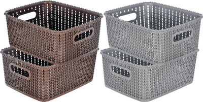 KUBER INDUSTRIES Plastic Multiuses Large M 20 Plastic Tray/Basket Without Lid- Pack of 4 (Grey & Brown) Storage Basket(Pack of 4)