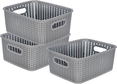 KUBER INDUSTRIES Plastic Multiuses Large M 20 Plastic Tray/Basket/Organizer Without Lid- Pack of 3 (Grey) Storage Basket(Pack of 3)