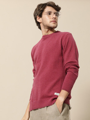 Mr Bowerbird Solid Round Neck Casual Men Pink Sweater