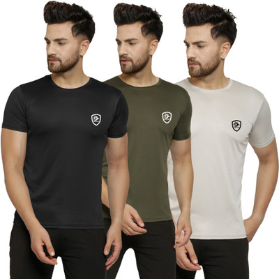 Cruister Solid Men Round Neck Dark Green, Black, Beige T-Shirt