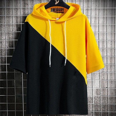 Try This Colorblock Men Hooded Neck Yellow T-Shirt