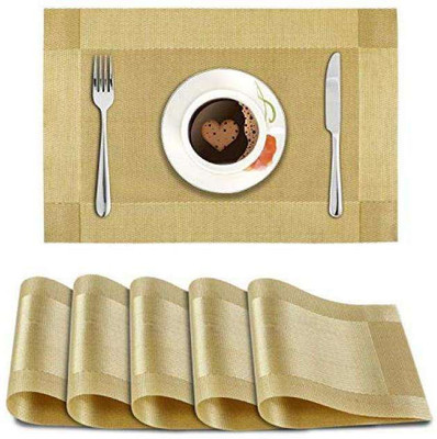 Dakshya Industries Rectangular Pack of 6 Table Placemat(Gold, PVC)