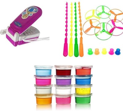 imtion 3 in 1 ( Music Mobile phone pink colour +1 pcs Bamboo dragon flying toys + 1 Pcs crystal slime jelly clay any color ) Birthday return gift for kids toys