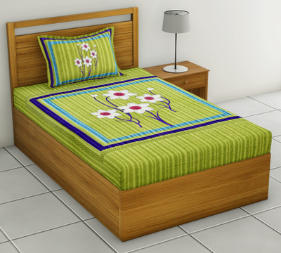 Rangun 120 TC Cotton Single Printed Flat Bedsheet(Pack of 1, Green)