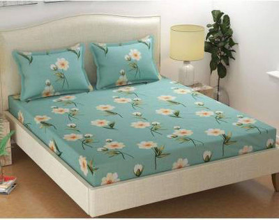 Manish Creation 180 TC Polycotton Double Floral Flat Bedsheet(Pack of 1, Green)