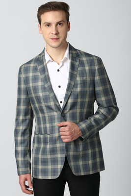 PETER ENGLAND Checkered Single Breasted Casual Men Blazer(Blue)