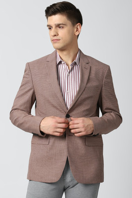 PETER ENGLAND Solid Single Breasted Formal Men Blazer(Maroon)