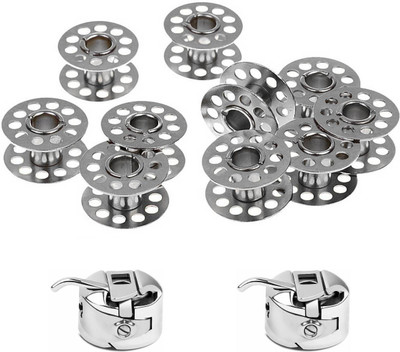 Lucknow Crafts Pack of 10 Bobbins 2 Bobbin Case for hand sewing machines Metal Bobbins Metal Bobbins (Pack of 12) Metal Bobbins(Pack of 10, Medium)