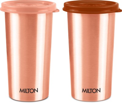 MILTON Copper Drinking Water Tumbler with Lid, Set of 2, Copper (Lid Colour May Vary) 480 ml Bottle(Pack of 2, Copper, Copper)