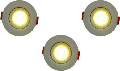D'Mak 3 Watt LED COB/Spot Light/Button Light (Warm White) Round Driver Included pack of 3 Recessed Ceiling Lamp(Yellow)