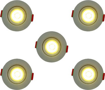 D'Mak 3 Watt LED COB/Spot Light/Button Light (Warm White) round pack of 5 Recessed Ceiling Light Ceiling Lamp(Yellow, White)