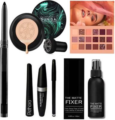 homedropsy Eyeliner, Kajal Pencil, Mascara, Eyebrow Pencil, Makeup Fixer, Eyeshadow, Sunisa Foundation (7 items in the set)