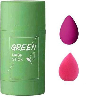AVEU Green Tea Mud Mask Deep Cleaning Oil Control Moisturizing Hydrating Skin Rotating Cream Mask Stick And 2 Pc beauty Blander(3 Items in the set)