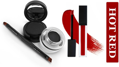 ADJD Eye Makeup Set Black Cake Eyeliner + Gel Kajal 24 Hours Stay Eye Liner Soft and Smooth With Smudge Proof Hot Red Lipstick(2 Items in the set) ADJD Eye Makeup Set Black Cake Eyeliner + Gel Kajal 24 Hours Stay Eye Liner Soft and Smooth With Smudge Proof Hot Red Lipstick(2 Items in the set)
