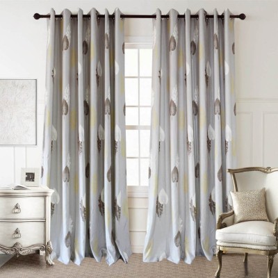 RISKY FAB 214 cm (7 ft) Polyester Room Darkening Door Curtain (Pack Of 2)(Floral, Grey)