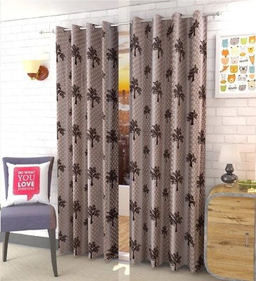 Achintya 153 cm (5 ft) Polyester Semi Transparent Window Curtain (Pack Of 2)(Printed, Brown)
