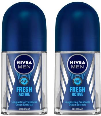 NIVEA Fresh Active Deodorant Roll-on  -  For Men  (100 ml, Pack of 2)