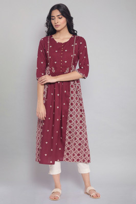 W Women Fit and Flare Maroon Midi/Calf Length Dress