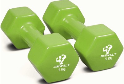 JIMWALT Vinyl Coated (5Kg*2 = 10Kg) Green Fixed Weight Dumbbell(10 kg)