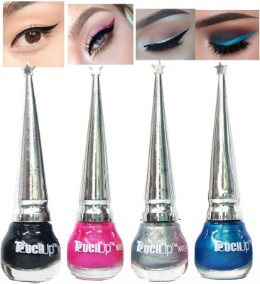 touchup Smudge proof Glitter Liquid Eyeliner set of 4, 5ml Each, Pink, Black, Silver and Blue 20 ml(MultiColor)