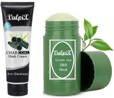 VULPIX Face Tech Anti Blackhead Remover Charcoal Face Mask Cream & Green Tea Purifying Clay Stick Mask Oil Control Anti Acne Eggplant Cleaning Solid Mask(170 ml)