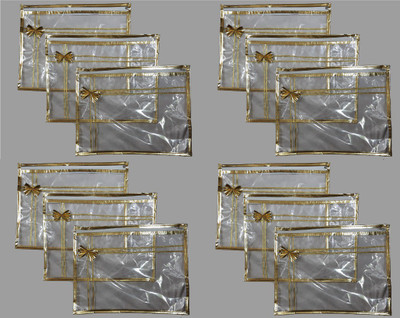 VP Creation Transparent 12 pcs Saree/Dress Cover Gold border ideal for storage & decor Gifting(Transparent)