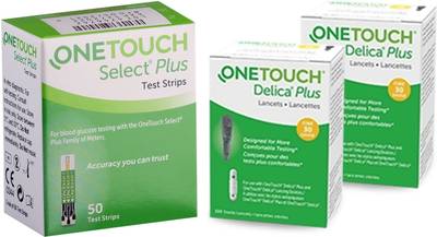 OneTouch Select Plus Test Strips 50 Pack + 2 * 25 Delica plus lancets 50 Glucometer Strips