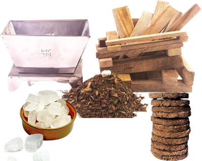 SHRI ANAND Hawan samagri Kit For Lohri and Holika Dehan |400 Grams Sudh Havan Samagri 50 Grams camphor/kapoor with 6inch Steel Hawan Kund and 900gm Pure Mango Wood 10 pcs of cow dunk