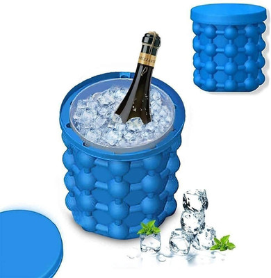 ARWAA 1.5 L Silicone Ice Cube Maker Bucket Space Saving Ice Bucket(Blue)