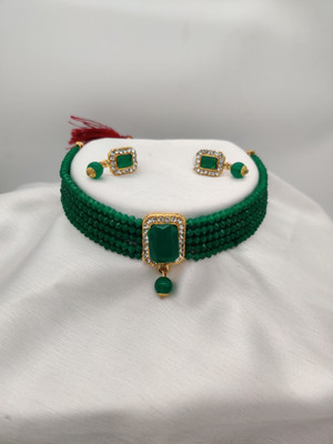 taransha Alloy Gold-plated Green Jewellery Set(Pack of 1)