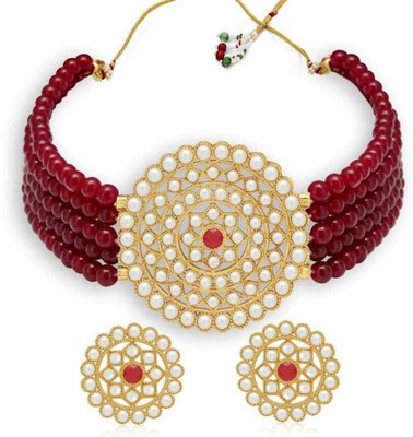 Anu Jewellery Alloy Gold-plated Maroon Jewellery Set(Pack of 1)