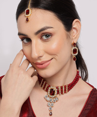 SOHI Brass Gold-plated Red Jewellery Set(Pack of 1)