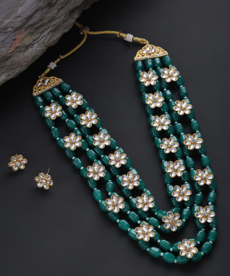 SOHI Brass Gold-plated Green Jewellery Set(Pack of 2)