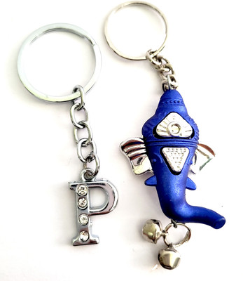 ShopTalk Lord Ganesha Key chain With Alphabet Letter P Key Chain