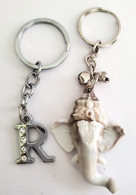 ShopTalk Lord Ganesha Marble finish With Alphabet Letter R Key Chain