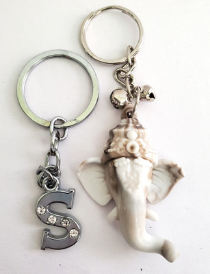 ShopTalk Marble Finish Lord Ganesha With alphabet Letter S Key Chain