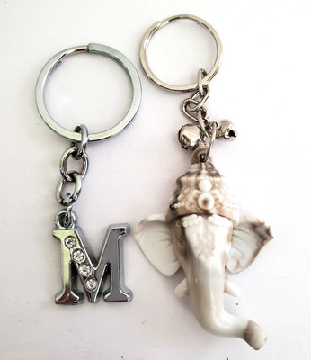 ShopTalk Marble Finish Lord Ganesha With alphabet Letter M Key Chain