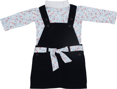 ChildKraft Dungaree For Baby Girls Casual Floral Print Pure Cotton(Dark Blue, Pack of 1)